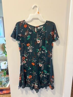 Floral Short Sleeve Romper with Shorts in Dark Teal